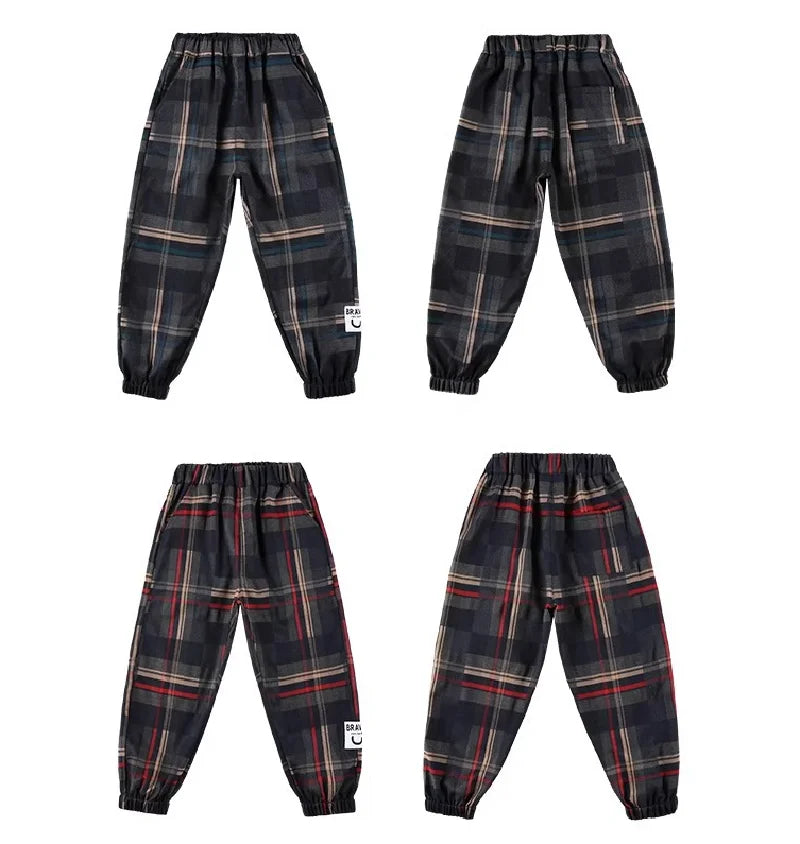 Jungen Dicke Plaid Hosen Frühling Herbst Mädchen Plus Samt Warme Kordelzug Kinder Trend Hosen Mode Teen Sport Casual Hosen 4-12Y