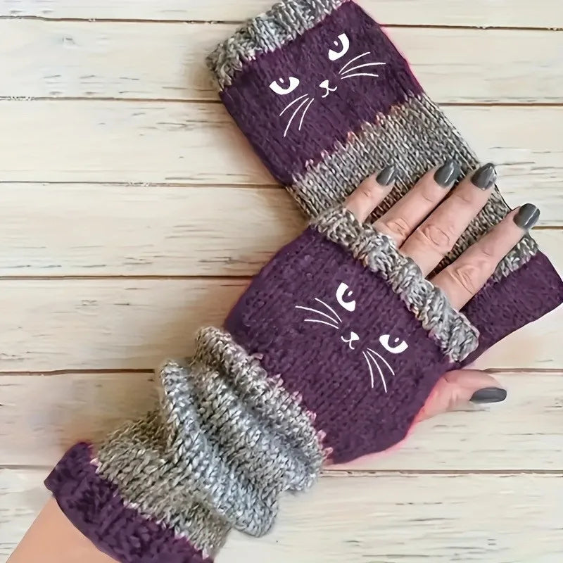 Thermo-Winterhandschuhe, warme süße Katze, fingerlose Handschuhe, Halloween, Weihnachten, Unisex, Anti-Kälte, verdickte Touchscreen-Fäustlinge