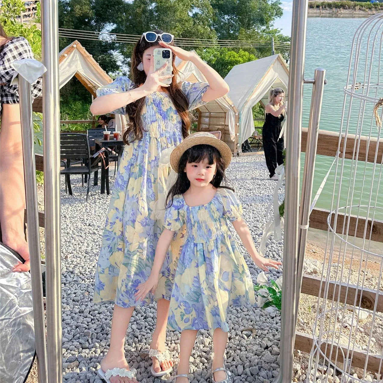 Urlaub Look Familie passende Kleidung Urlaub Mutter Tochter Mädchen Kittel Kleid Papa Sohn Blumen hemden Schwester Bruder Zwillinge Kleidung