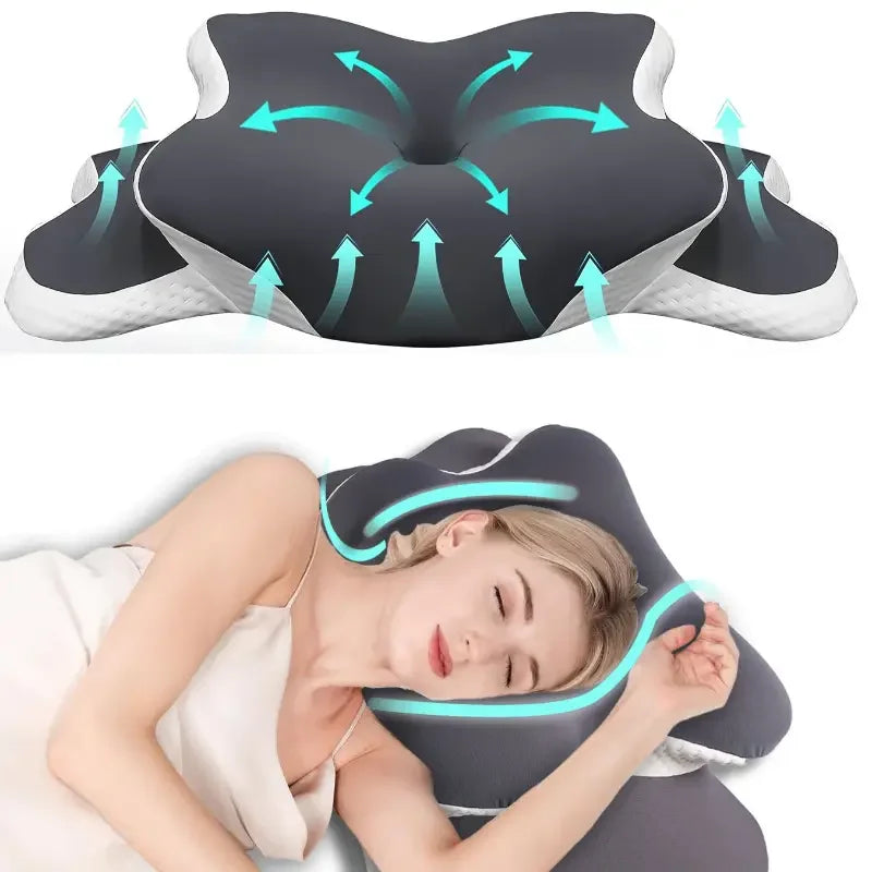 Ergonomisches Memory-Schaum Schmetterlings-Nackenkissen C-förmig Verstellbare Doppelhöhe Transparenter Bezug Unterstützung für Seiten-/Rücken-/Kissenliegeposition