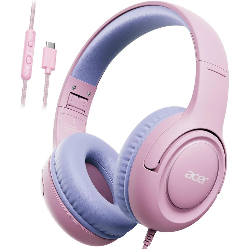 Acer Kinder-Kopfhörer, kabelgebunden, für die Schule, 85/94 dB Lautstärkeregler, faltbares Stereo-Sound-Headset für Kinder, Lerntablett, IPad, PC