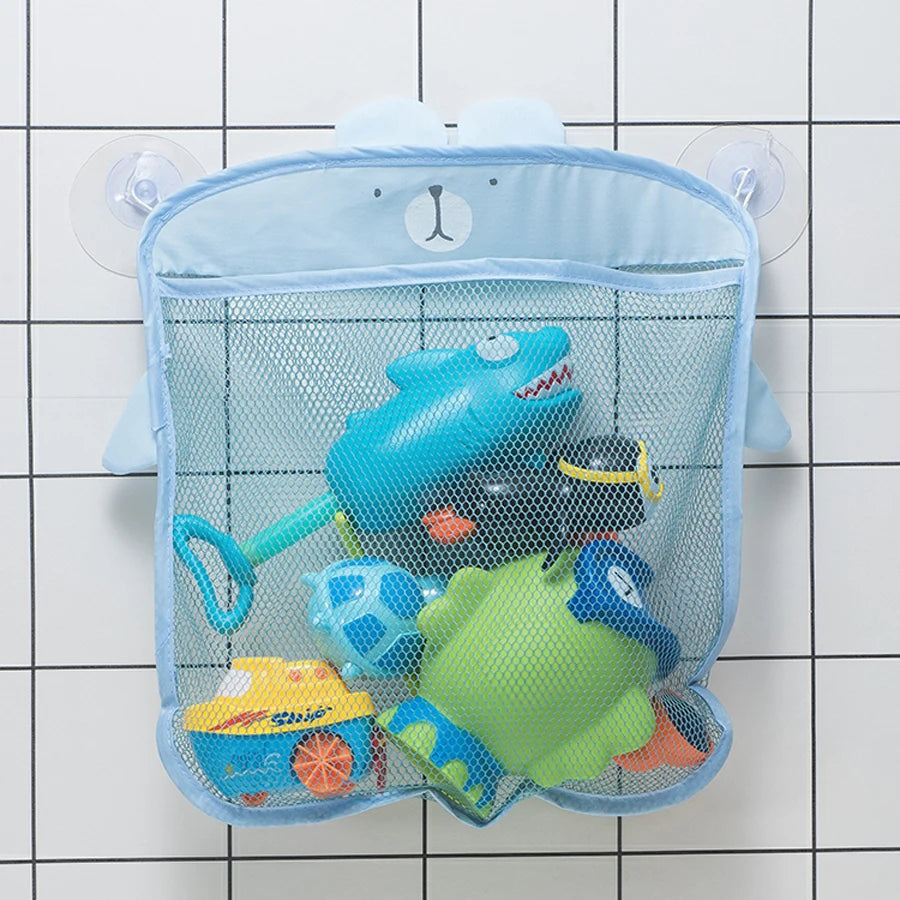 QWZ Neue Cartoon Ente Baby Badezimmer Mesh Tasche Sucker Design Für Bad Spielzeug Kinder Tier Formen Tuch Sand Spielzeug Lagerung Net Tasche