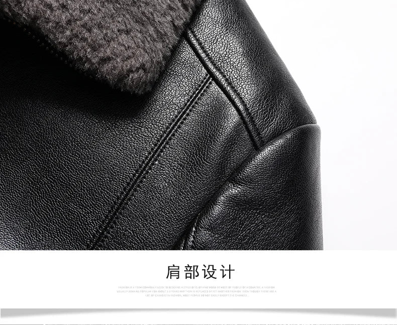 Fügen Sie Fleece und verdickende Winter-Papa-Lederjacke für Opa mittleren Alters mit Pelzkragen, Mantel für Herren mittleren Alters für Wärme hinzu