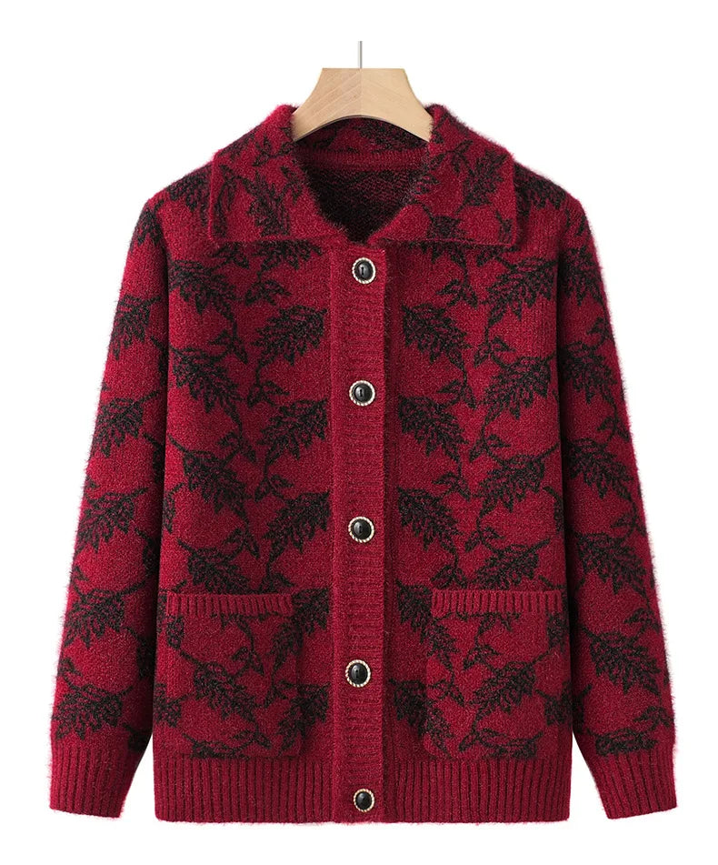 Mode Oma Gestrickte Oberbekleidung Mantel Herbst Winter Verdicken Pullover Jacke Mittleren Alters Mutter Tops Frauen Strickjacke Mujer 4XL