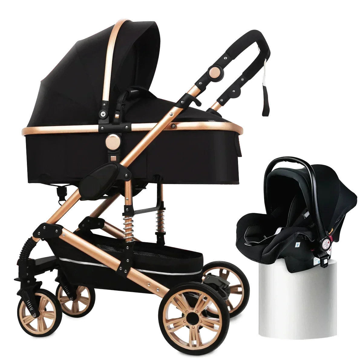 3-in-1-Kinderwagen, klappbar, beidseitig nutzbar, für alle Jahreszeiten, Kinderwagen, Babykutsche, hohe Sitzposition, für Neugeborene, Reisen