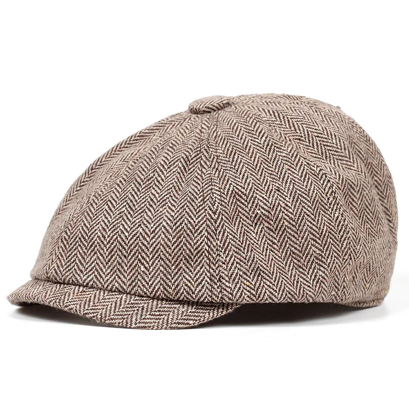 Retro Newsboy Caps für Herren, achteckige Hüte, britische Malerhüte, Herbst-Winter-Baskenmützen, Fischgrätmuster-Flatcaps, Hip-Hop-Baskenmützen, Gorras