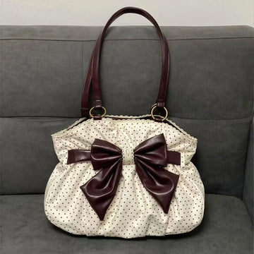 Trendy Vintage Damen Schleife Handtasche Ästhetische Dot Casual Chic Lady Schultertaschen Y2k All Match Ins Unterarmtasche Streetwear