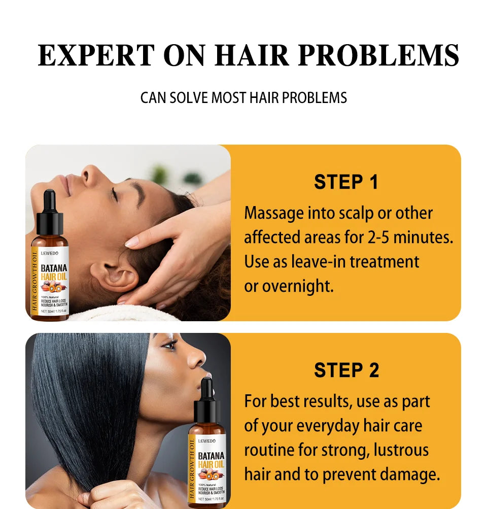 Lewedo Naturals Batana-Öl, schnelles Haarwachstum für Männer und Frauen, reines Batana-Öl, nährt glänzendes Haar, gesunde Haarpflege, Anti-Haarausfall