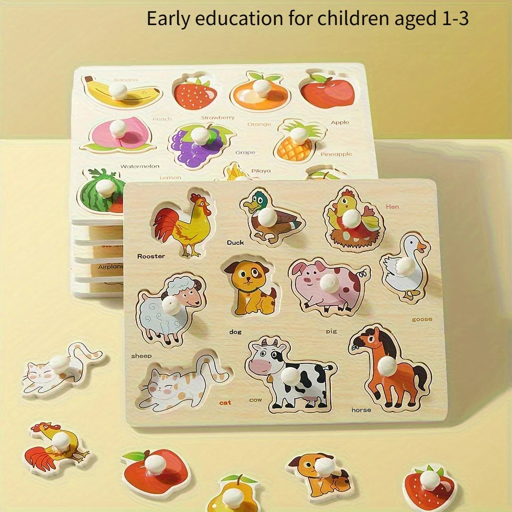 Montessori Früherziehung Geometrie Anfänger Puzzle Board, handgehaltene Puzzle Entwicklung mit festem Board, Puzzle Block Form passend