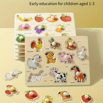 Montessori Früherziehung Geometrie Anfänger Puzzle Board, handgehaltene Puzzle Entwicklung mit festem Board, Puzzle Block Form passend