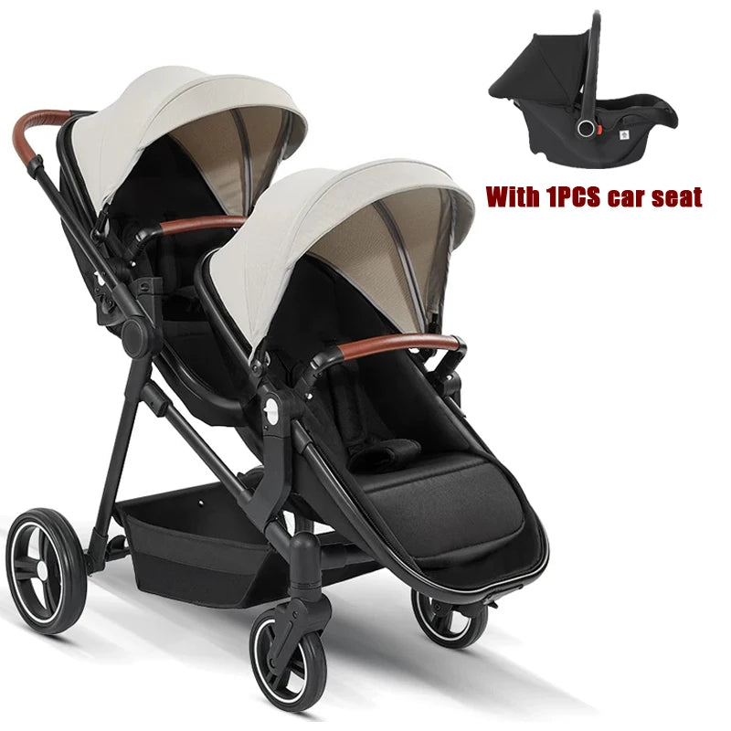 NEUER 3-in-1-Doppelkinderwagen mit Autositz, Hochansicht-Kinderwagen für zwei Kinder, faltbar, leicht zu tragen