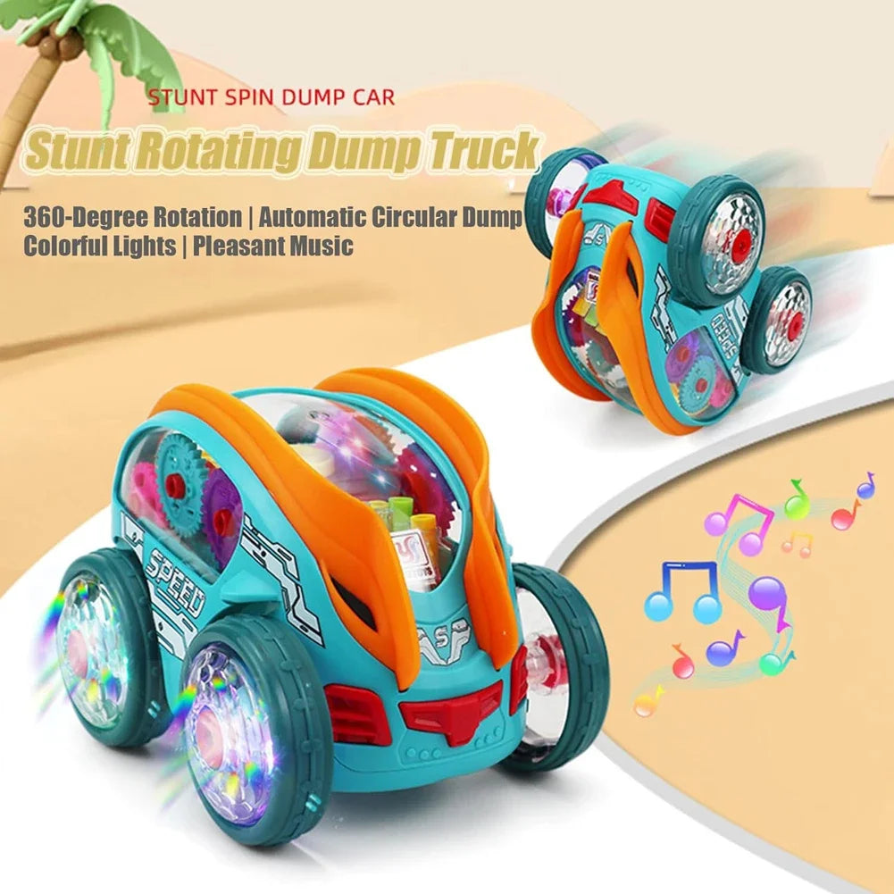 Stunt-Auto für Kinder, drehbares Spielzeugauto mit bunten Lichtern und Musik, elektrisches dynamisches Getriebefahrzeugmodell, Kindergeschenk