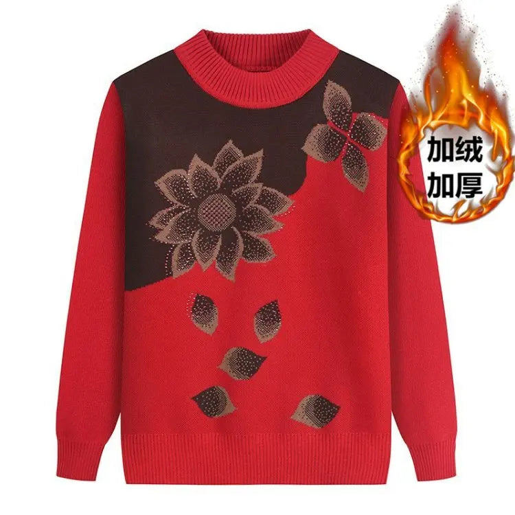 Winterkleidung Oma Pullover Strickpullover Dicker mittlerer Alter Ältere Mutter Bottoming Shirt Samt Langarm Top Damen