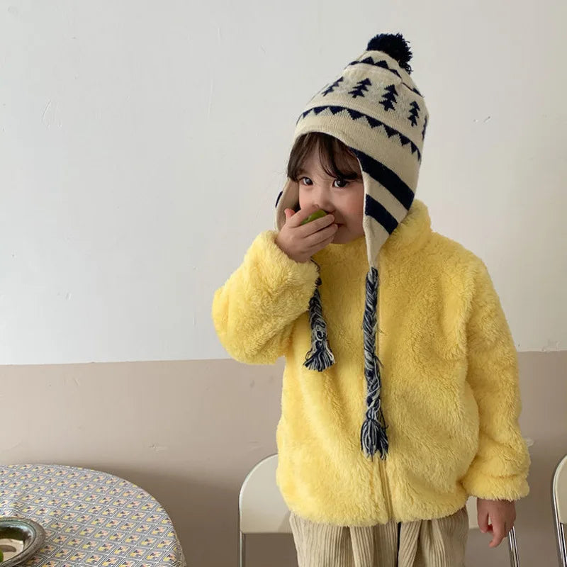 Rosa Mädchen-Jacken, Herbstmantel, Winter-Thermo-Fleecejacke für Kinder, 1, 2, 3, 4, 5 Jahre, Kindermäntel, warme koreanische Oberbekleidung