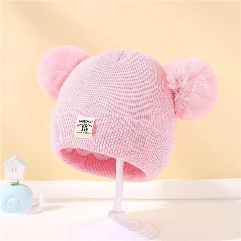 Herbst Winter Baby Warme Gestrickte Hüte Mit Pom Kinder Stricken Beanie Hut Einfarbig Kinder Hut Für Jungen Mädchen Zubehör