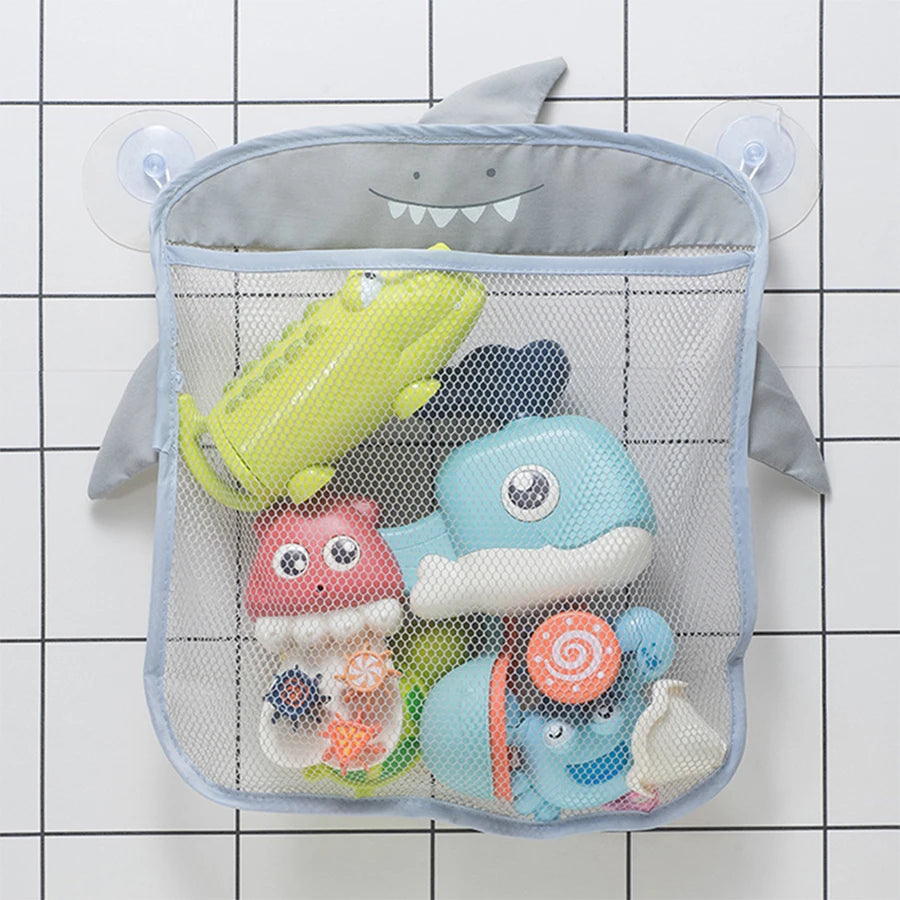 QWZ Neue Cartoon Ente Baby Badezimmer Mesh Tasche Sucker Design Für Bad Spielzeug Kinder Tier Formen Tuch Sand Spielzeug Lagerung Net Tasche