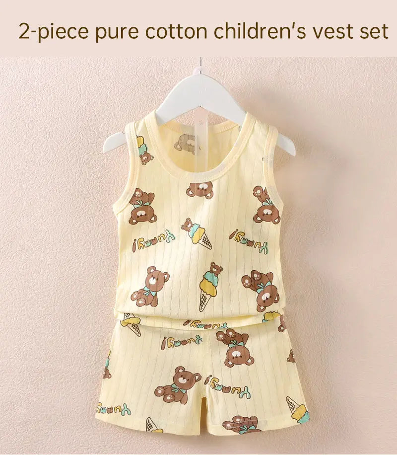 Kinderkleidung, bedruckt, ärmellose Oberteile, Shorts, niedlich, atmungsaktiv, für Kinder, Sommerweste, Shorts, Set, Tank-Top für Babykleidung, Kinder