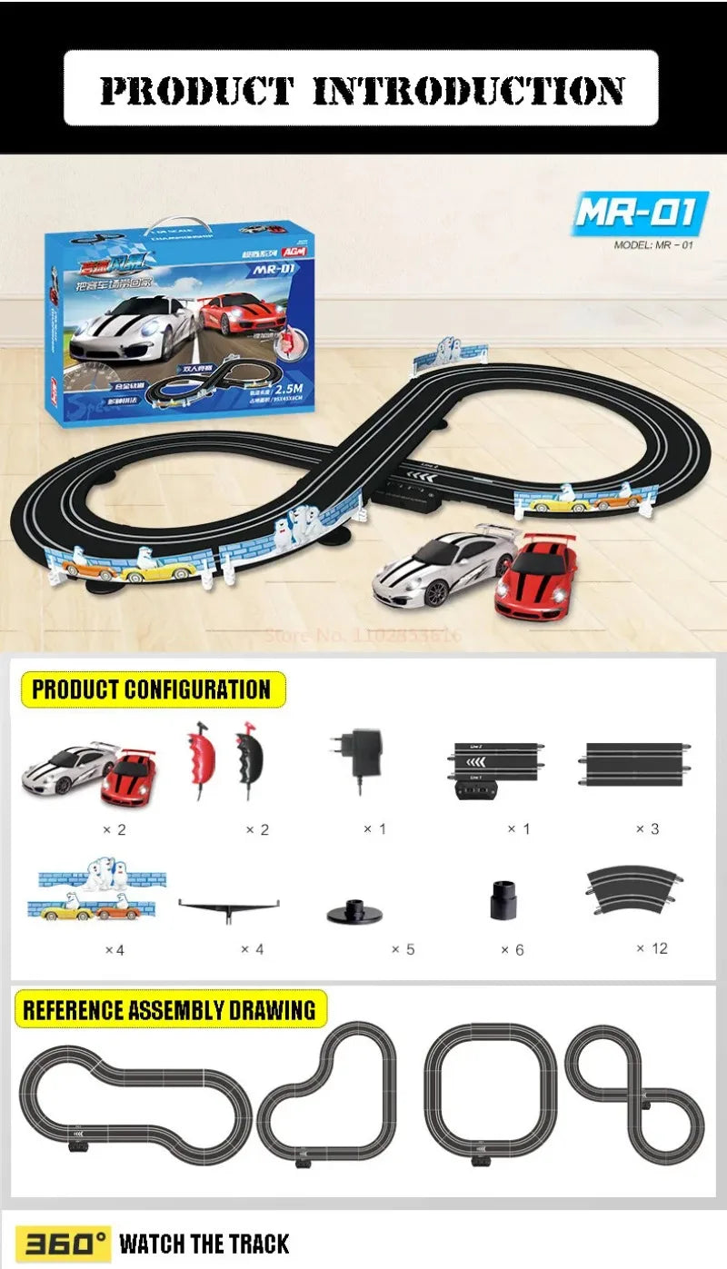 Sonic Storm Elektrische Eisenbahn Track Spielzeug Set Doppel Fernbedienung Auto Racing Track Autorama Schaltung Voiture Spielzeug Für Junge Kinder