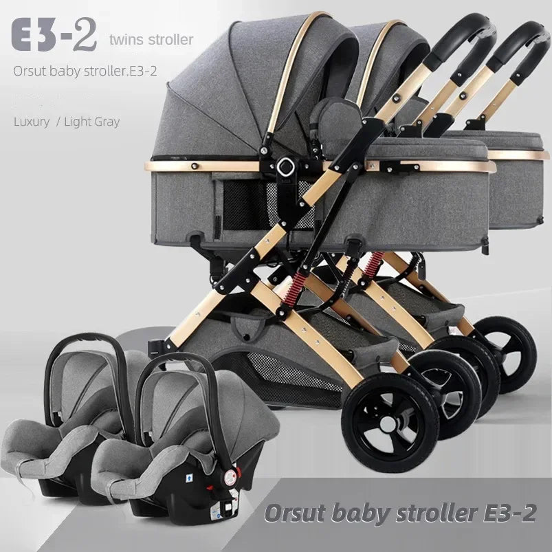 2025 Neuer 3-in-1 Zwillingskinderwagen mit Autositz, Tragbarer Klappbarer Hochsitz-Kinderwagen für Neugeborene zum Sitzen oder Liegen