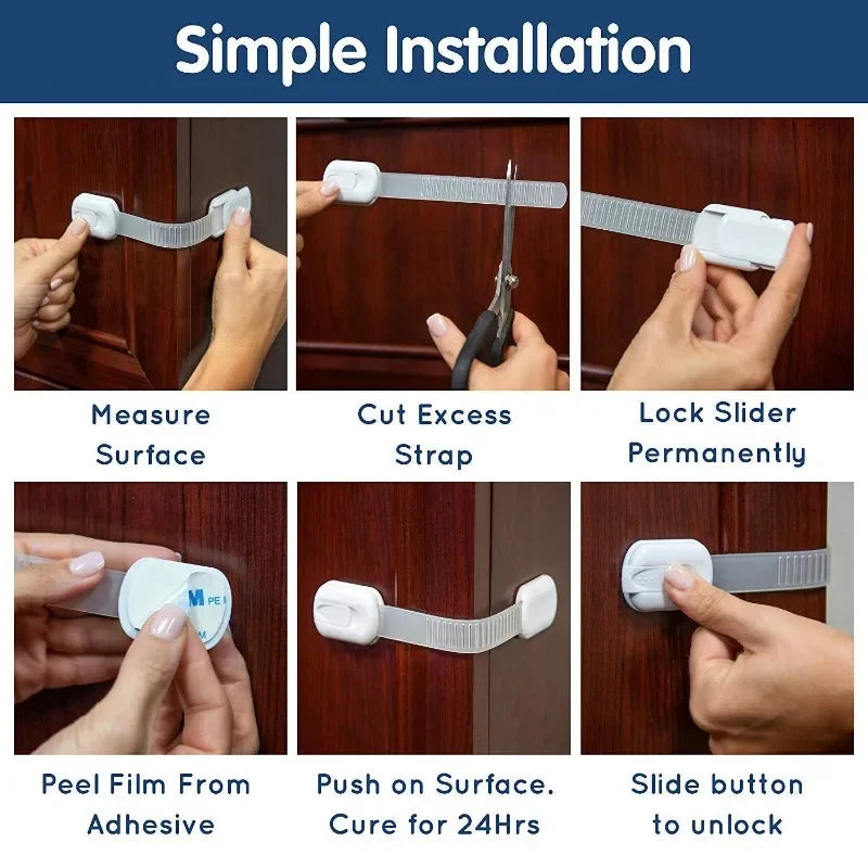 Baby Safety Lock, Drawer Child Proof Latch, Cabinet Locks, Self-Adhesive Cabinet, Drawer and Door Straps, Baby Proof Straps