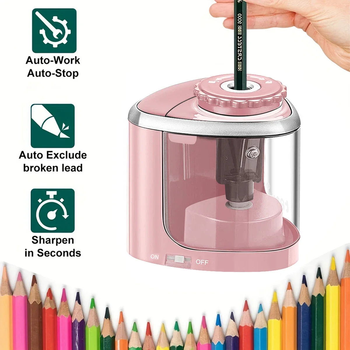 Elektrischer Spitzer, automatischer Desktop-Bleistiftspitzer, geeignet für Bleistifte (6–8 mm) für Studenten, Schule, Büro, Schreibwaren