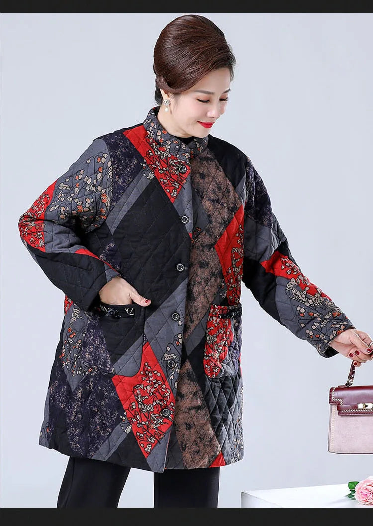 Lose Damen Herbst Winter Baumwollmantel mittleren Alters ältere Mutter dicke warme Jacke Oma Parkas 100 kg tragen 2XL-9XL
