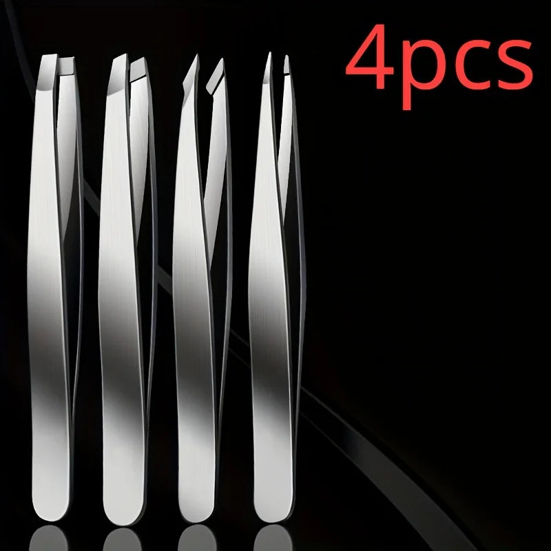 Ouriner Augenbrauenpinzetten-Set, 4-teilig, Edelstahl-Augenbrauenpinzette, professionelles Beauty-Tool-Set für das nach innen gerichtete Haarwachstum