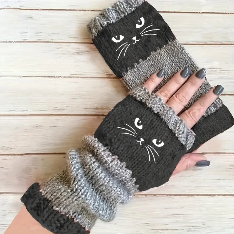 Thermo-Winterhandschuhe, warme süße Katze, fingerlose Handschuhe, Halloween, Weihnachten, Unisex, Anti-Kälte, verdickte Touchscreen-Fäustlinge