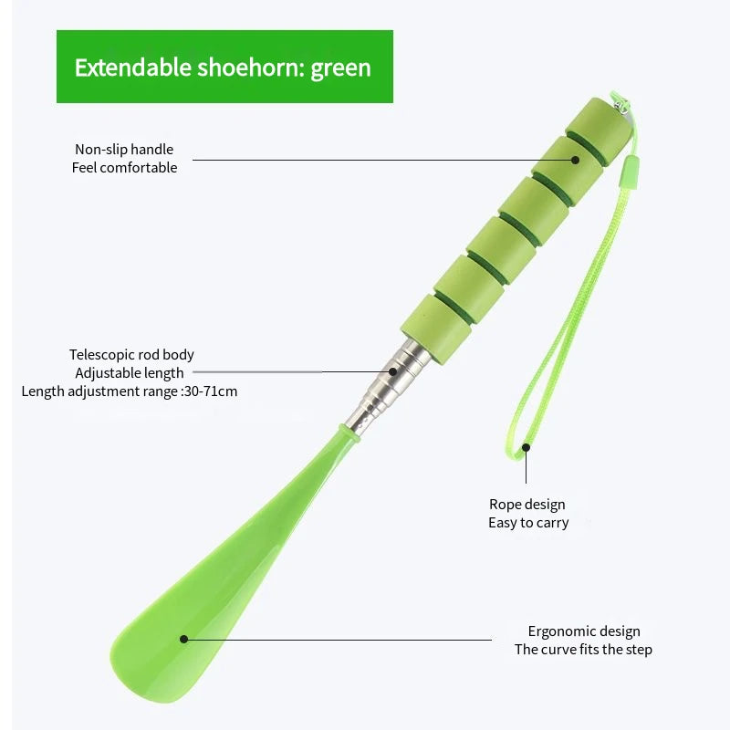 Extendable Long Shoe Horns, 30 cm–71 cm, Metal Shoe Horn, for Pregnant Women, Elderly, No Bending Over Shoe Spoon, 1 Piece