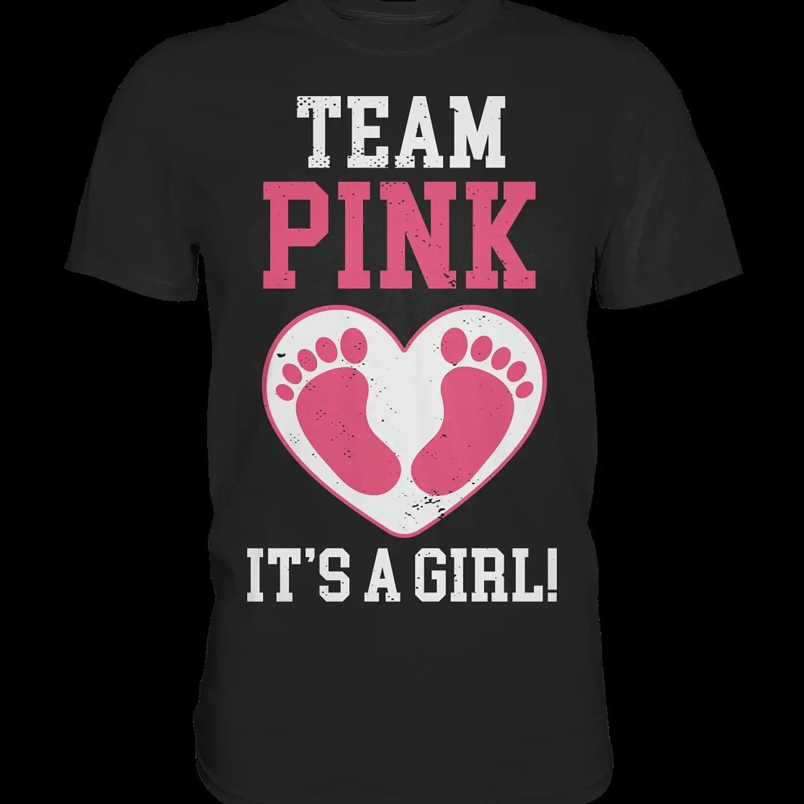 Team Pink It's A Girl Schwangerschaftsankündigung Premium T-Shirt Vintage Washed Unisex Bequeme Streetwear Atmungsaktiv Leicht