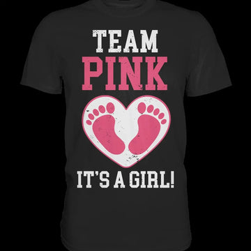 Team Pink It's A Girl Schwangerschaftsankündigung Premium T-Shirt Vintage Washed Unisex Bequeme Streetwear Atmungsaktiv Leicht