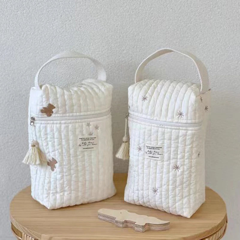 Tragbare Kinderwagen-Wickeltasche, gesteppt, für Babywindeln, Caddy, Organizer, bestickte Mama-Taschen, Babyzubehör, Wickeltasche, Aufbewahrung