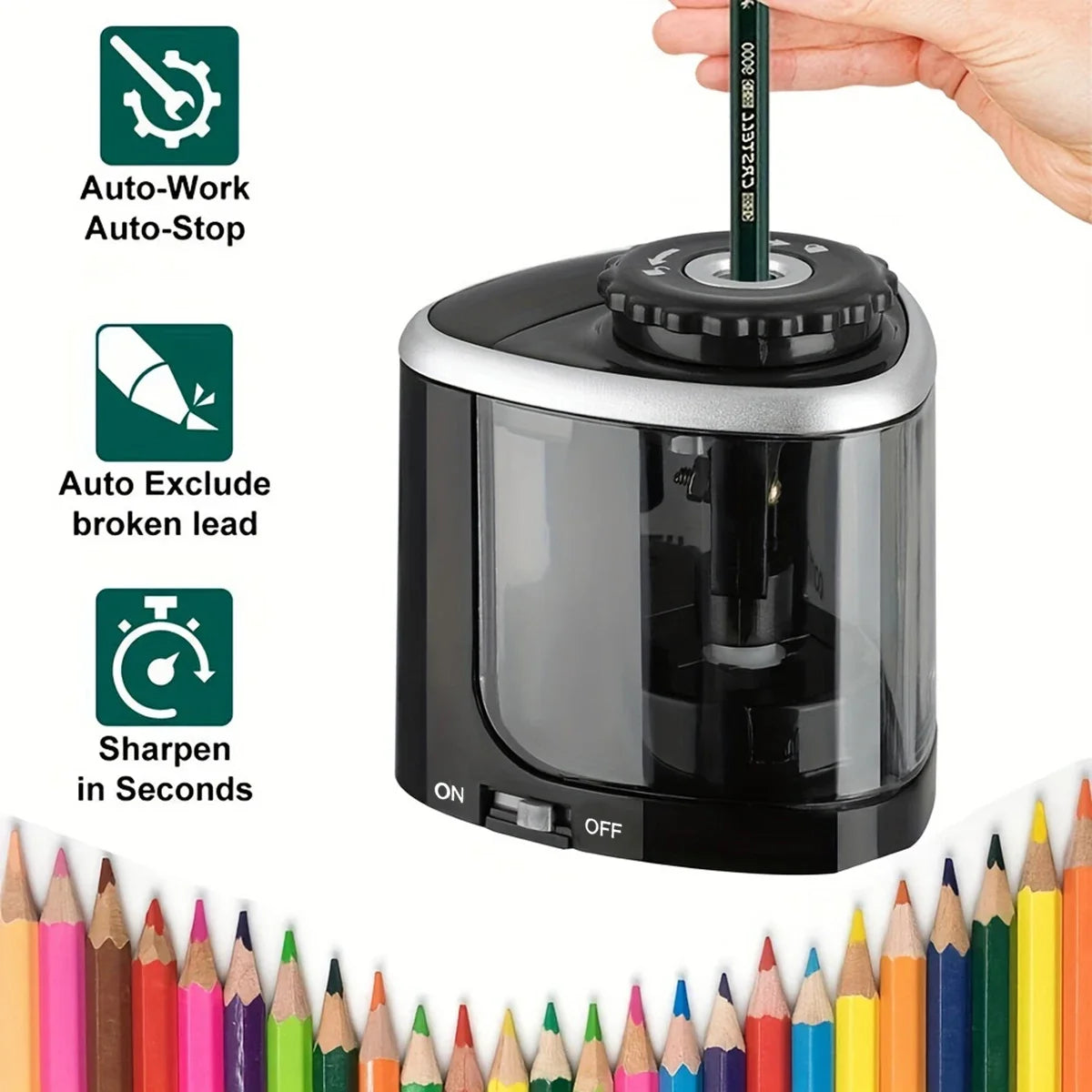 Elektrischer Spitzer, automatischer Desktop-Bleistiftspitzer, geeignet für Bleistifte (6–8 mm) für Studenten, Schule, Büro, Schreibwaren