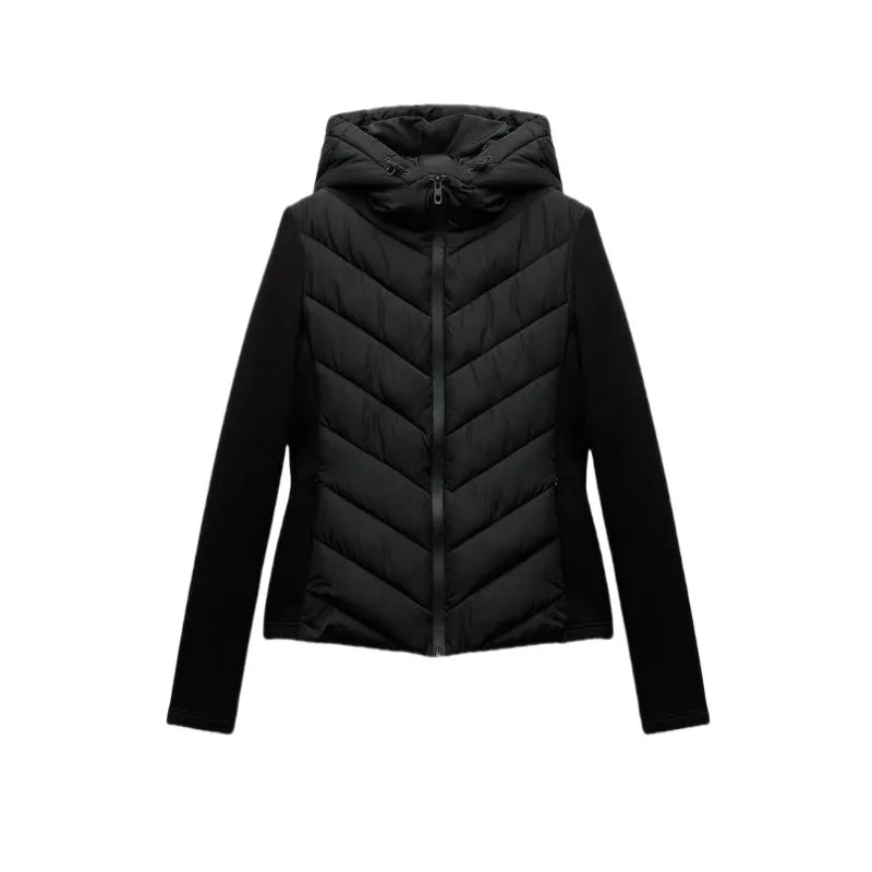 ETJ 2025 neue Damen-elegante Mode-Patchwork-Langarm-Stehkragen-Baumwolljacke mit Kapuze, Sportmantel 8073227