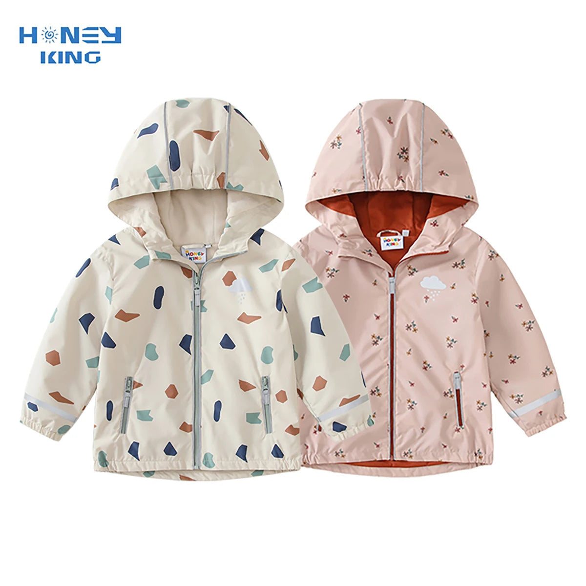 HONEYKING Baby Fleece Jacke Frühling Herbst Mädchen Oberbekleidung Kinder Blumen Druck Mit Kapuze Wasserdichte Mantel Kinder Regenmantel Kleidung