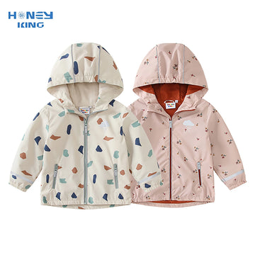 HONEYKING Baby Fleece Jacke Frühling Herbst Mädchen Oberbekleidung Kinder Blumen Druck Mit Kapuze Wasserdichte Mantel Kinder Regenmantel Kleidung