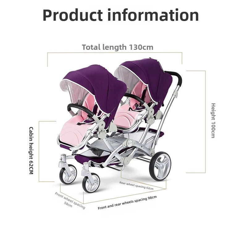 Faltbarer Zwillingskinderwagen, Doppelsitz-Kinderwagen für zwei Babys, stoßdämpfender Zwillingskinderwagen, multifunktional