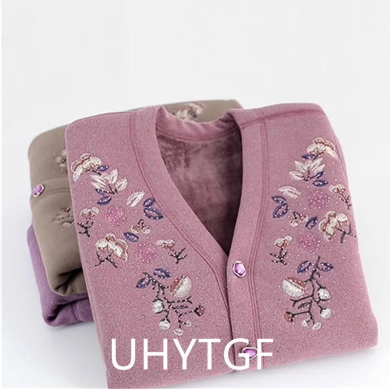 Oma Herbst Winter Weste Frau Stickerei Einreiher Plüsch Warme Ärmellose Jacke Weibliche Casual Weste Mantel 4XL 2925