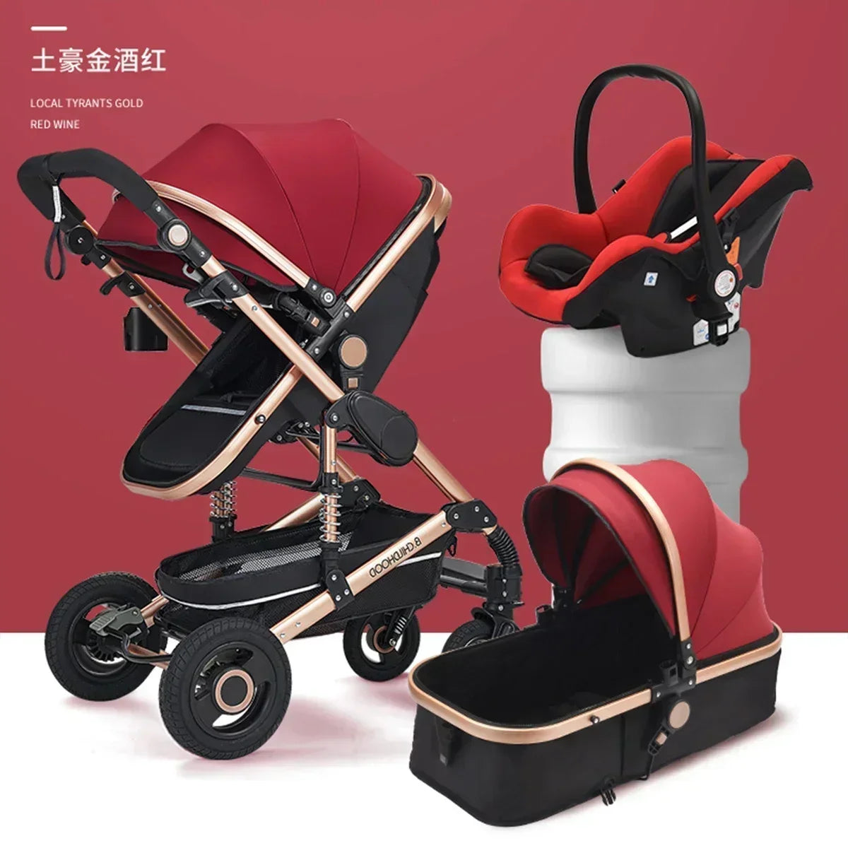 3-in-1-Kinderwagen, klappbar, beidseitig nutzbar, für alle Jahreszeiten, Kinderwagen, Babykutsche, hohe Sitzposition, für Neugeborene, Reisen