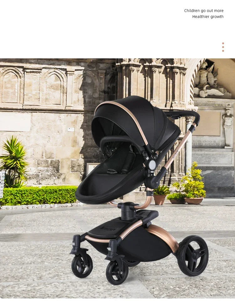 Kinderwagen 3in1 mit abnehmbarem Korb im Autositz. Hochformatige Eierschale aus PU-Leder, Babywagen, Luxuswagen für Babyautos