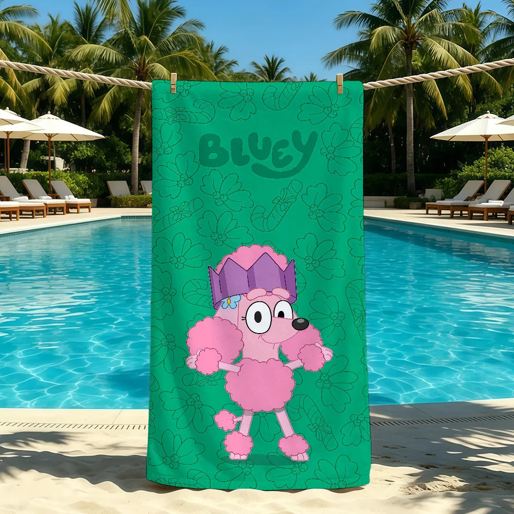 Cartoon Cute B-Bluey-ES Handtuch für Outdoor-Camping, Strandtuch, super saugfähiges, schnell trocknendes Sommerhandtuch