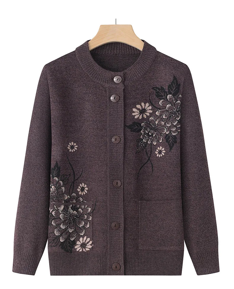 Koreanische frauen Kleidung Neue Stricken Woolen Gedruckt Strickjacke Mantel Mittleren Alters Mutter Strickwaren Tops Vintage Oma Pullover Jacke
