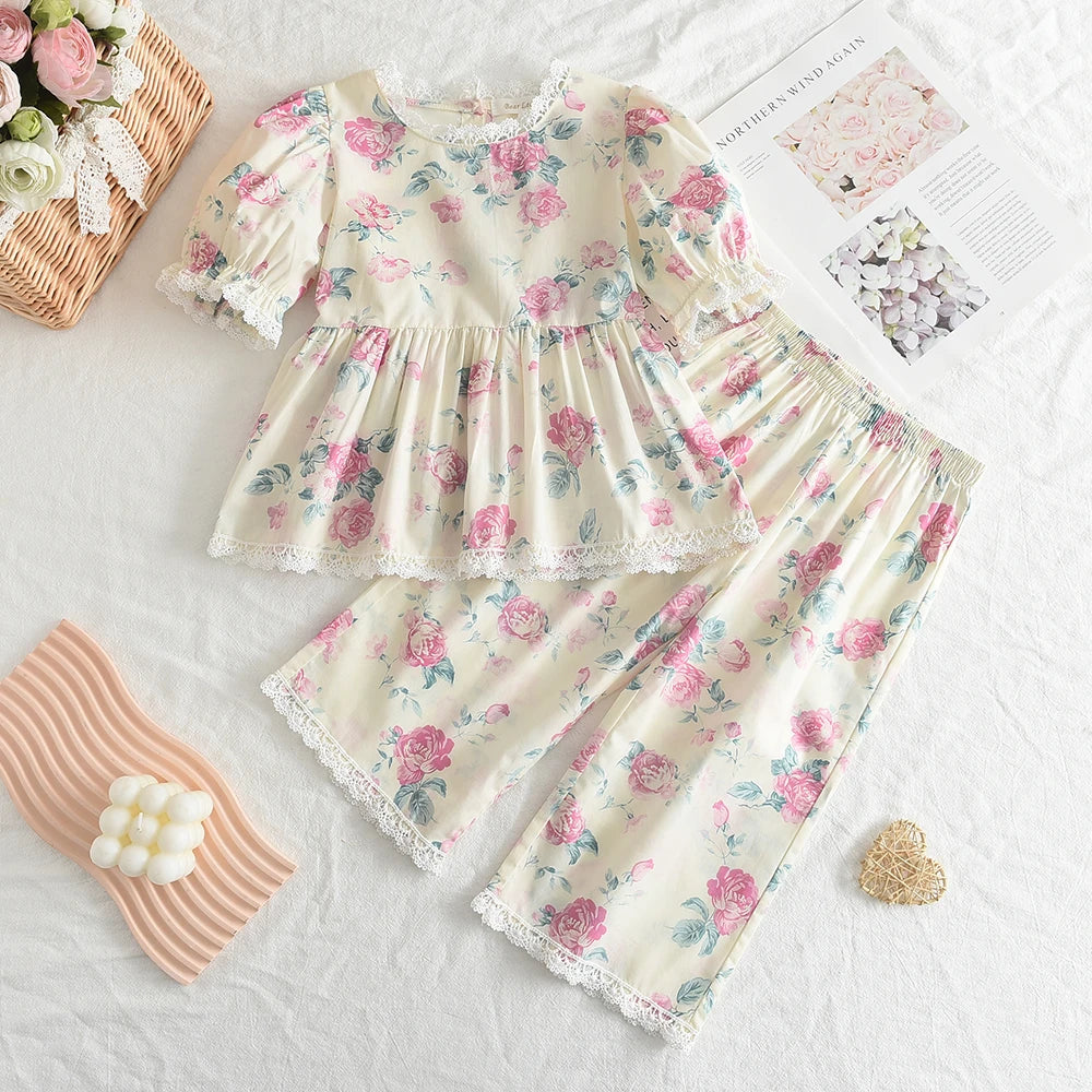 Bear Leader Baby-Mädchen-Freizeitkleidung, Rundhalsausschnitt, ärmelloses Polka-Dot-Oberteil + Hose mit weitem Bein, 2-teiliges Set mit Schleife und Knopf