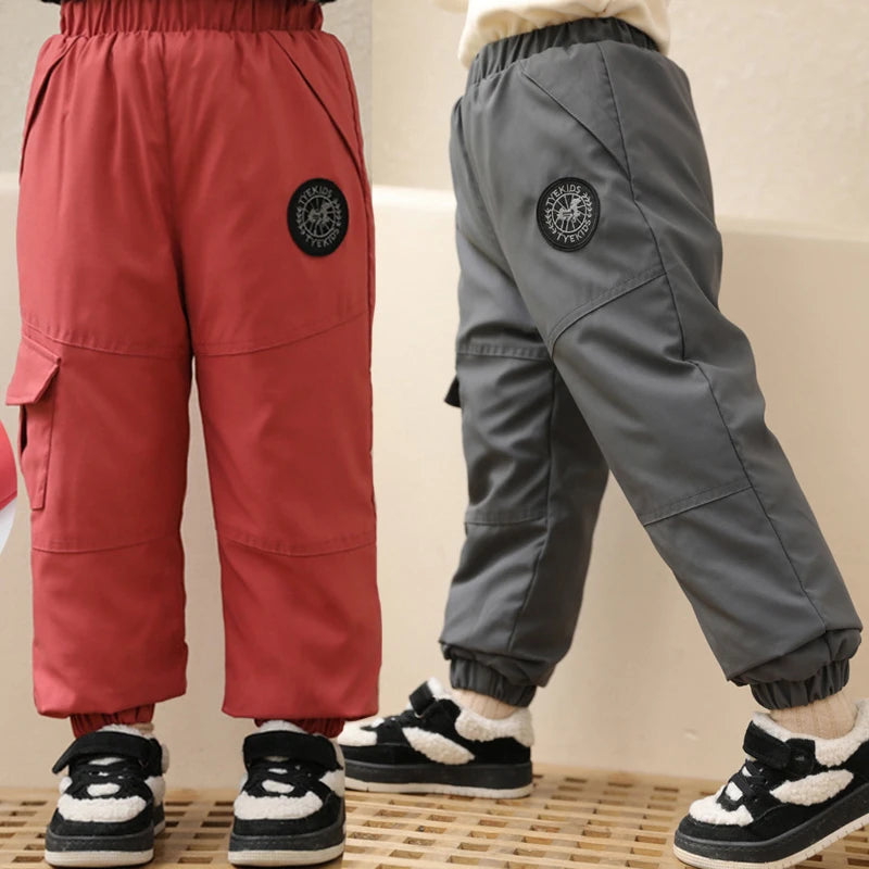 Kinder-Daunenhosen Herbst Winter Jungen Mädchen Einfarbige Dicke Warme Winddichte Hosen Für 4-12-Jährige Teenager Kinder Baumwoll-Schneehosen
