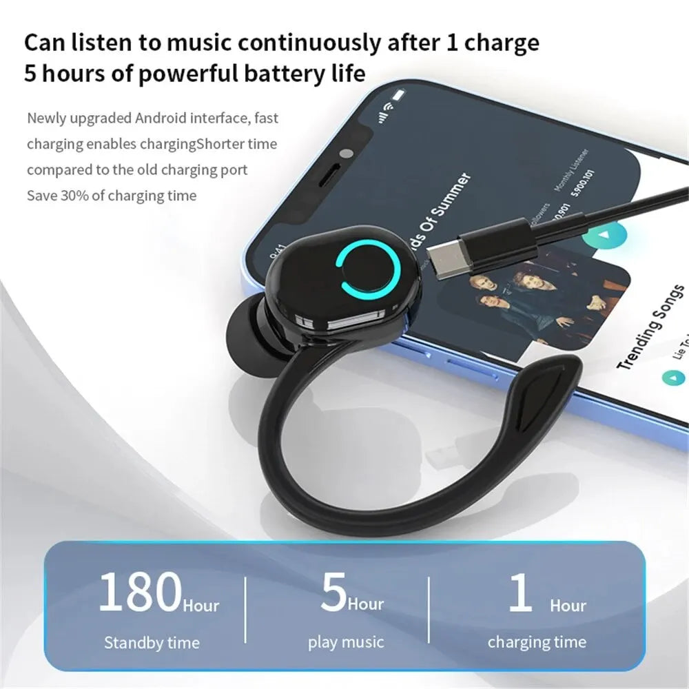 Bluetooth 5.2 Wireless Headset Einzelne Ohrbügel Ohrstöpsel Ultra Lange Akkulaufzeit Business Kopfhörer Handy Kopfhörer Ohrhörer