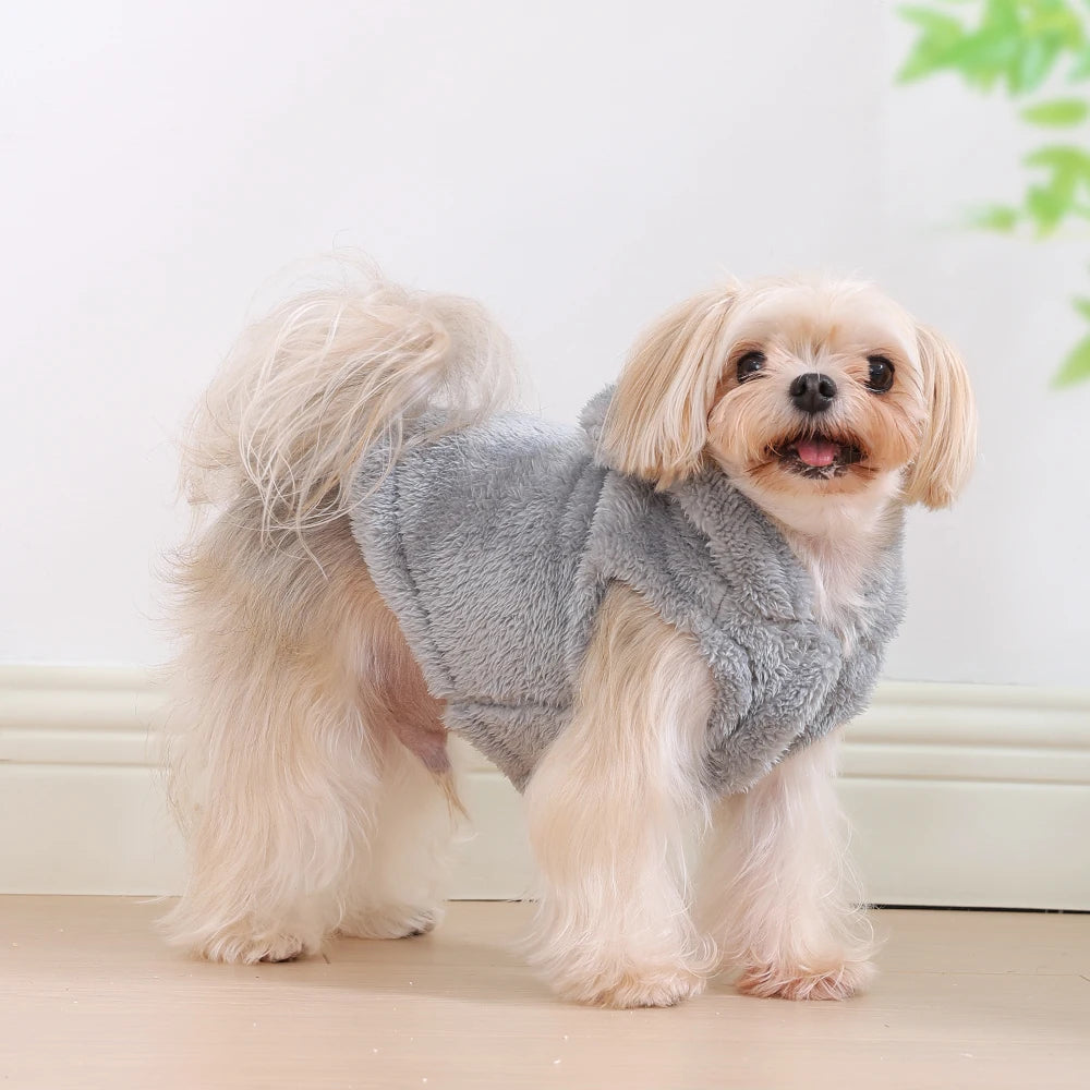 Weiche Fleece-Haustier-Hundekleidung, süßer Kapuzenmantel für kleine und mittelgroße Hunde, Katzen, Herbst-Winter-Welpen-Kapuzenjacke, Pullover, Mops-Bekleidung