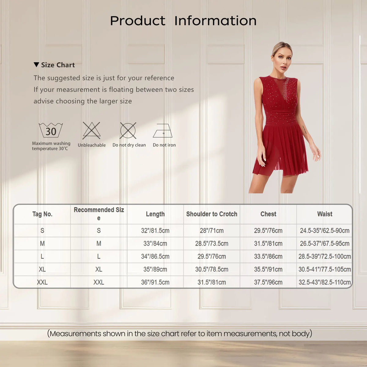 Damen-Ballettkleid mit Rüschen, lyrisches Tanzkleid, runder Kragen, ärmellos, Strass, rückenfrei, für Bühnenauftritte, Wettbewerb
