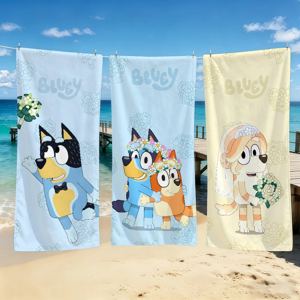 Cartoon Cute B-Bluey-ES Handtuch für Outdoor-Camping, Strandtuch, super saugfähiges, schnell trocknendes Sommerhandtuch