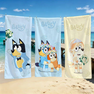 Cartoon Cute B-Bluey-ES Handtuch für Outdoor-Camping, Strandtuch, super saugfähiges, schnell trocknendes Sommerhandtuch