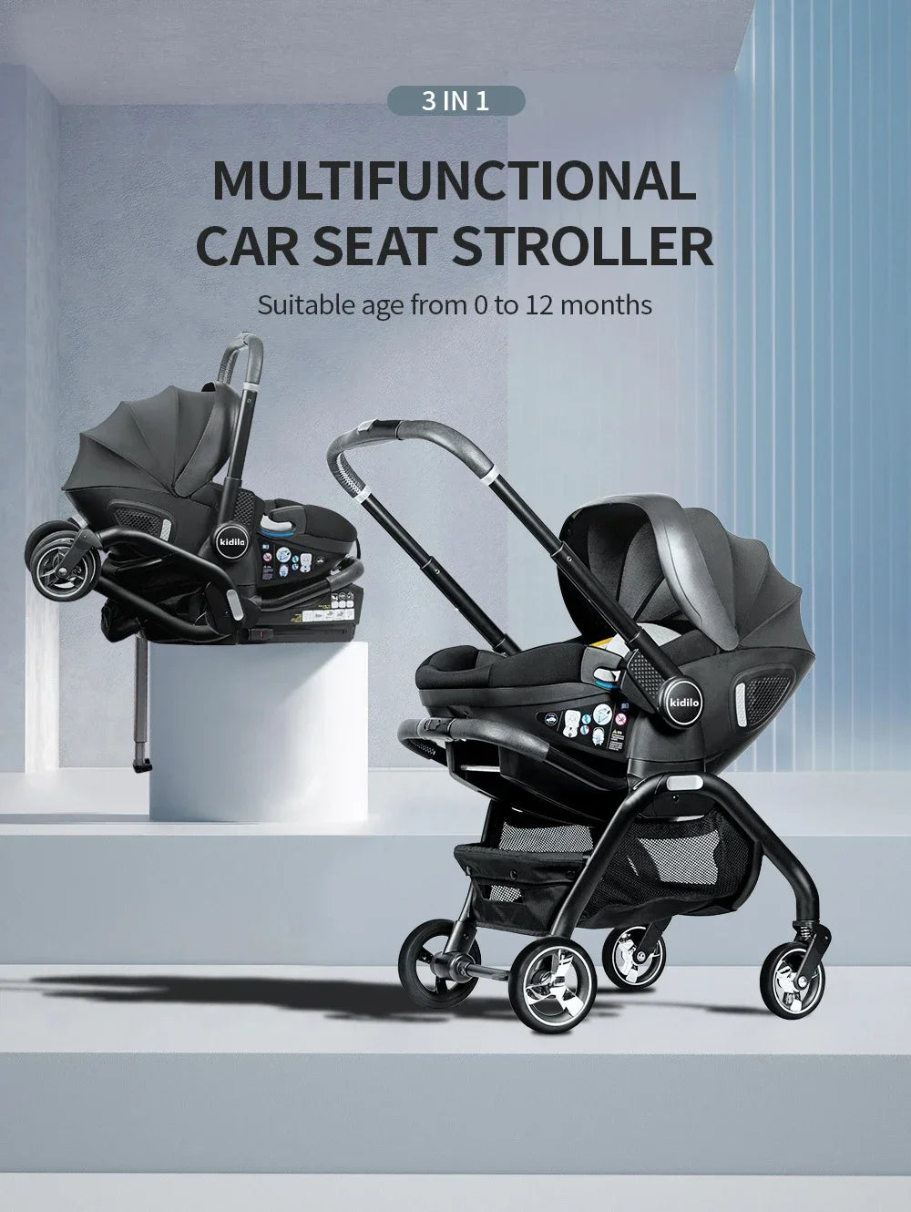 4-in-1 Kinderwagen, Luxuriöser Tragbarer Leichter Babywagen mit ISOFIX-Basis und Kindersitz für Neugeborene